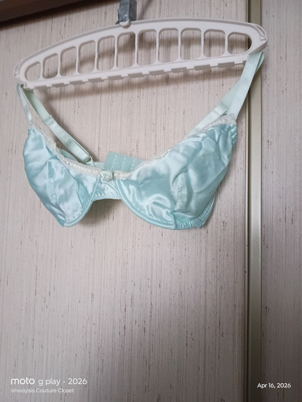 WhatkatieDid GOLD LABEL SATIN Underwire Bra with Lace Accent in Light Aqua